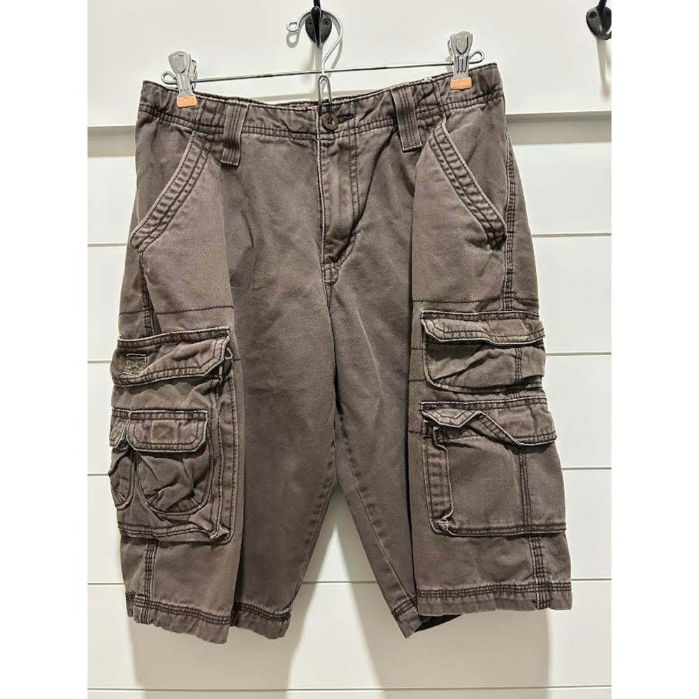 Men's Lee Dungaree Brown Cotton Twill Multi Pocket Utility Cargo Shorts Size 31